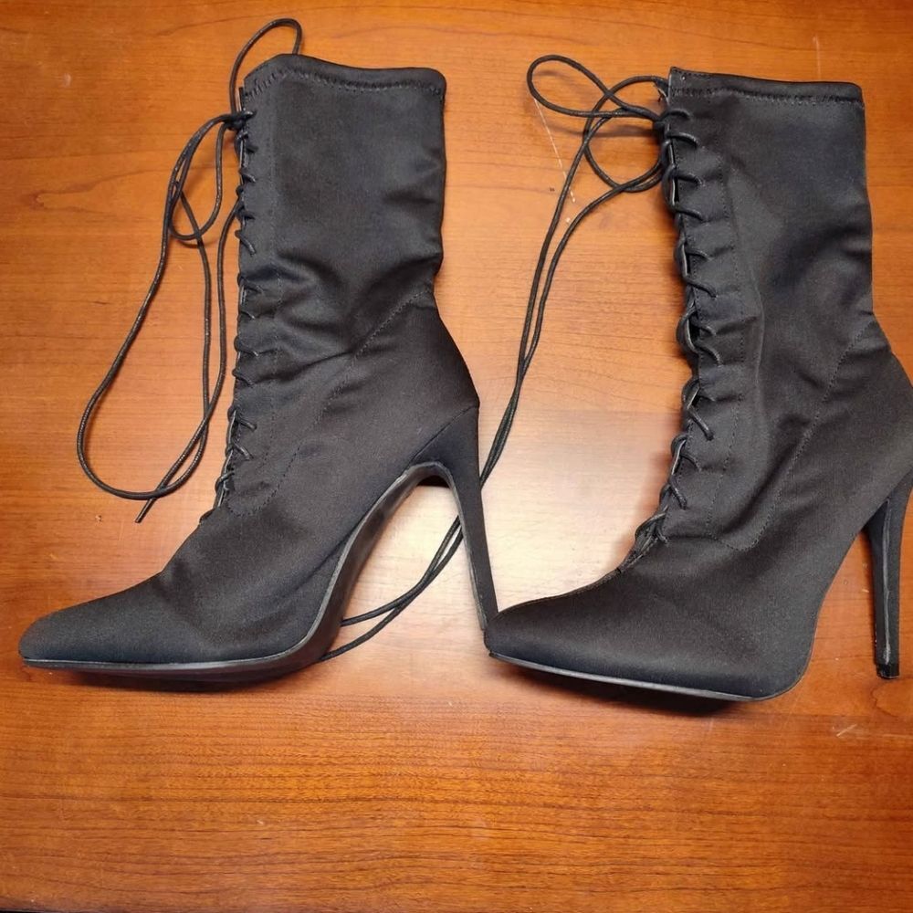 Ego Black Lace-up Spiked Heel Boot Womens UK 7 (US 9)